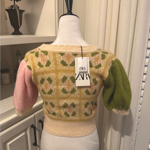 NWT ZARA Floral Knit Jacquard Cropped Cardigan - S - Picture 3 of 3